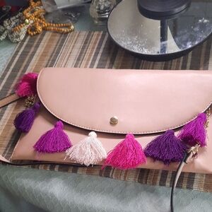 a new day Pink Clutch with Multicolor Tassels